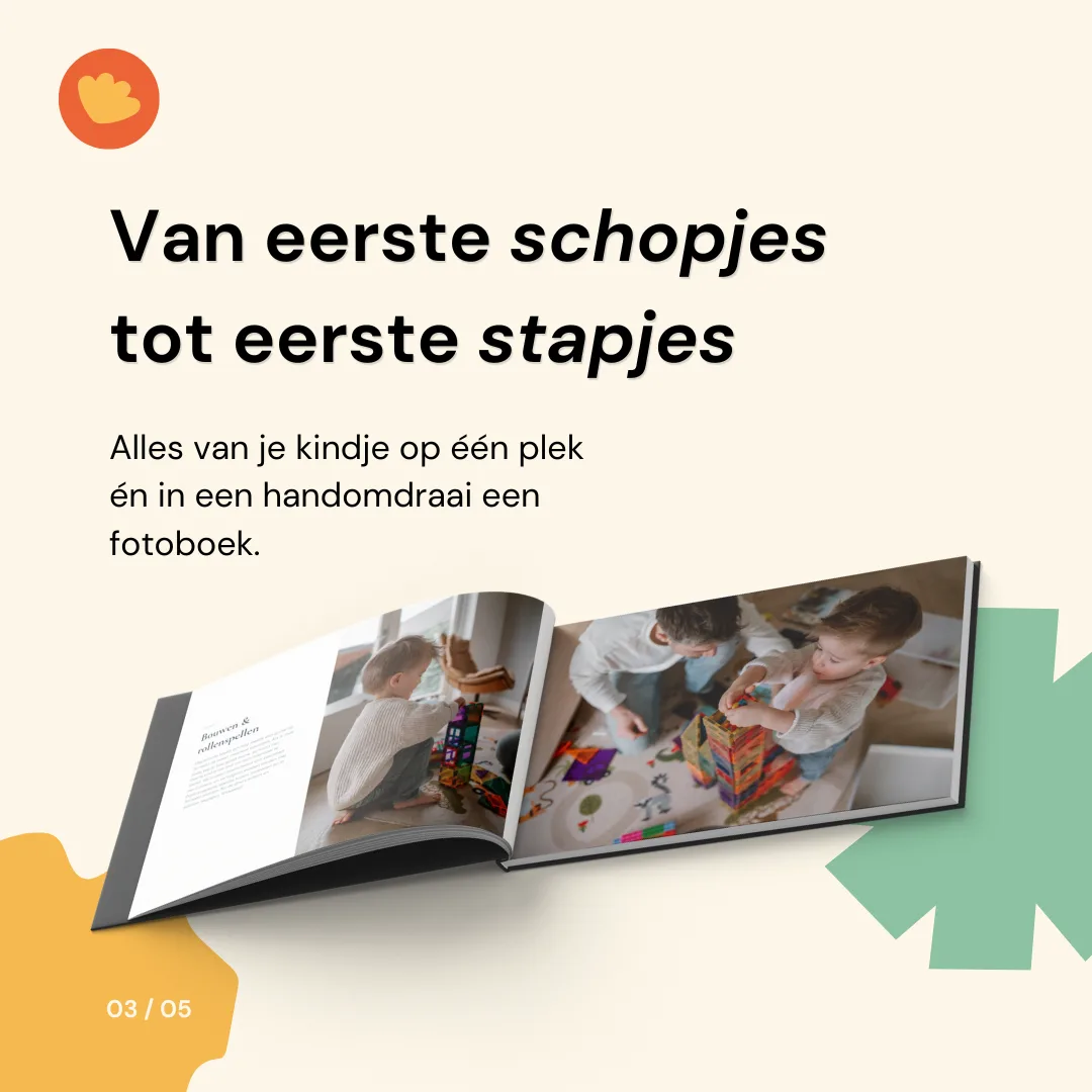 Van eerste schopjes tot eerste stapjes: alles van je kindje op één plek en in een handomdraai een fotoboek